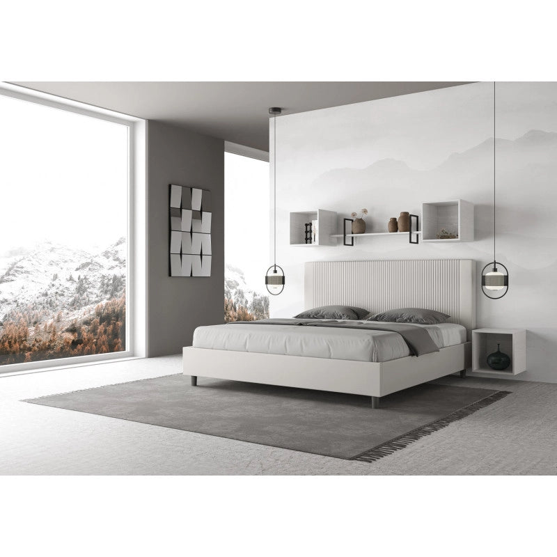 Letto imbottito Matrimoniale 190x200 cm Goya - Bianco,Similpelle,Contenitore