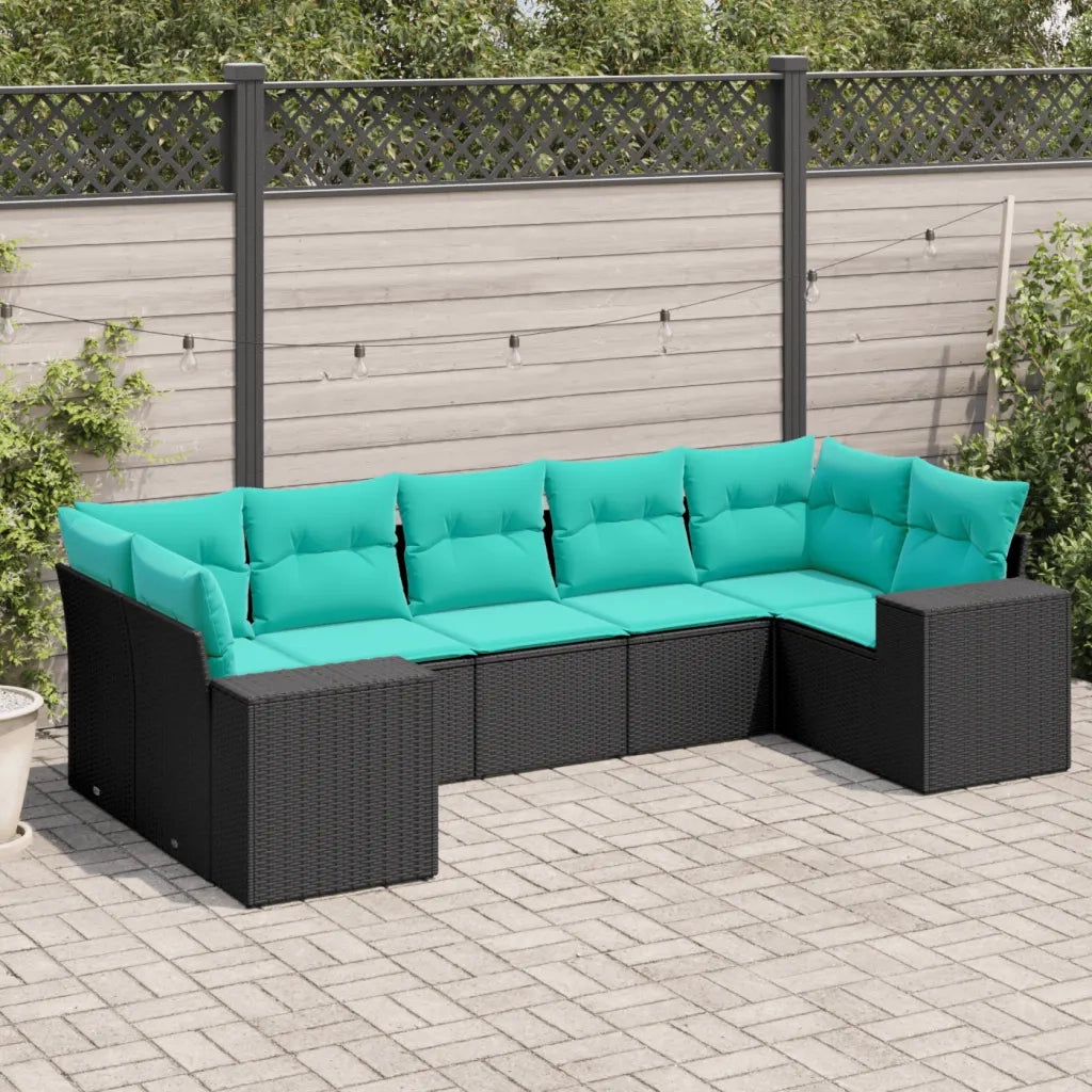 Set Divani da Giardino 7 pz con Cuscini Nero in Polyrattan 3222986