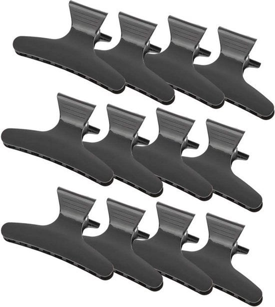 Spille per capelli - Clip per parrucchiere - 12 pezzi - Nero - Clip per parrucchiere - Spille per capelli a forma di farfalla - Stile - Capelli spessi - Tagliare - Asciugare - Accessori per capelli