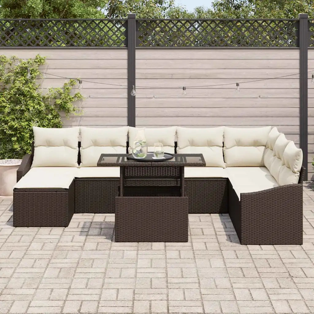 Set Divano da Giardino con cuscino 9 pcs Marrone e Crema
