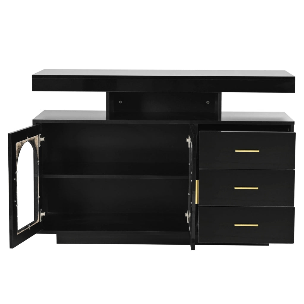 Madia buffet 120x40x80 cm con LED RGB; 3 cassetti e ante in acrilico nera HOMVRA
