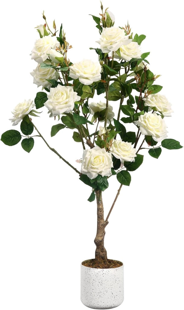 Albero di Rose Bianche Artificiali 80 cm con Foglie in Poliestere e Tronco Naturale
