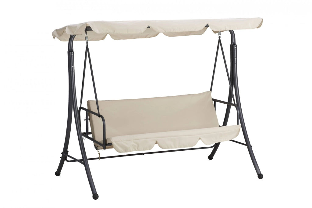 Dondolo tre posti con copertura, acciaio e poliestere 180 gr/m², beige 113x190 h.165cm Fredi