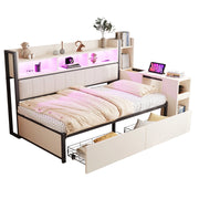 Letto divano singolo 90×200 cm con 2 cassetti; scrivania estraibile e prese integrate; senza materasso; bianco