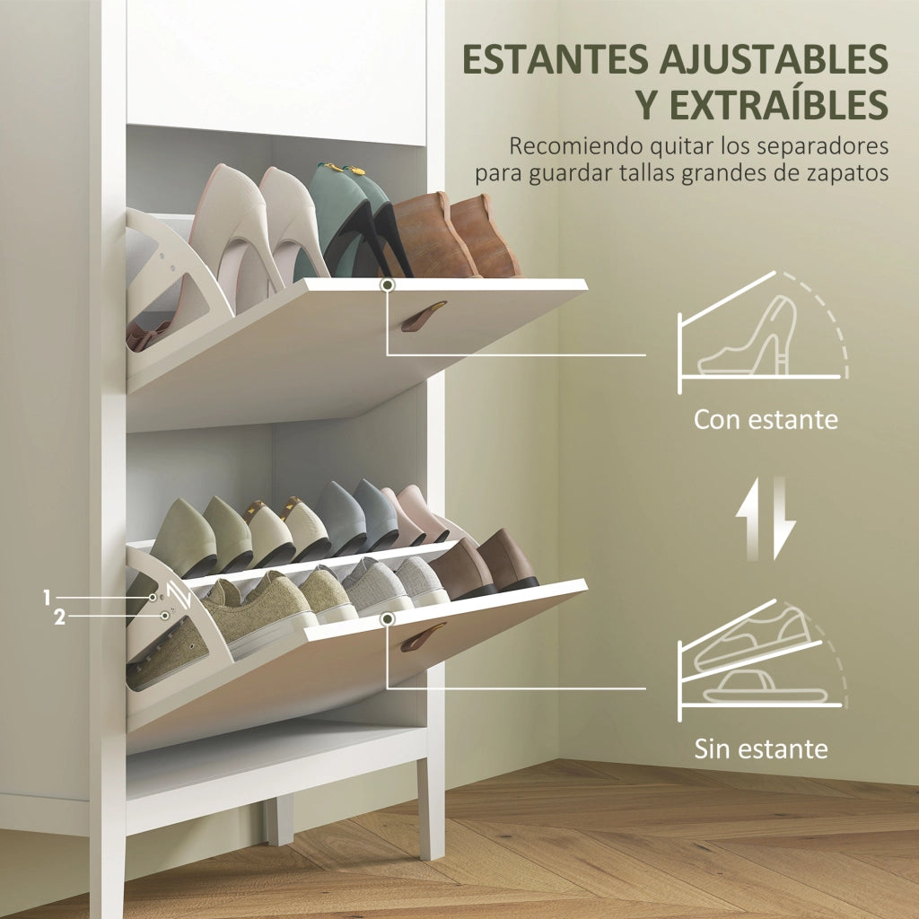 Scarpiera Stretto con 3 Scomparti ¨C zephmum ¨C 80x24x131 cm Bianco e Legno