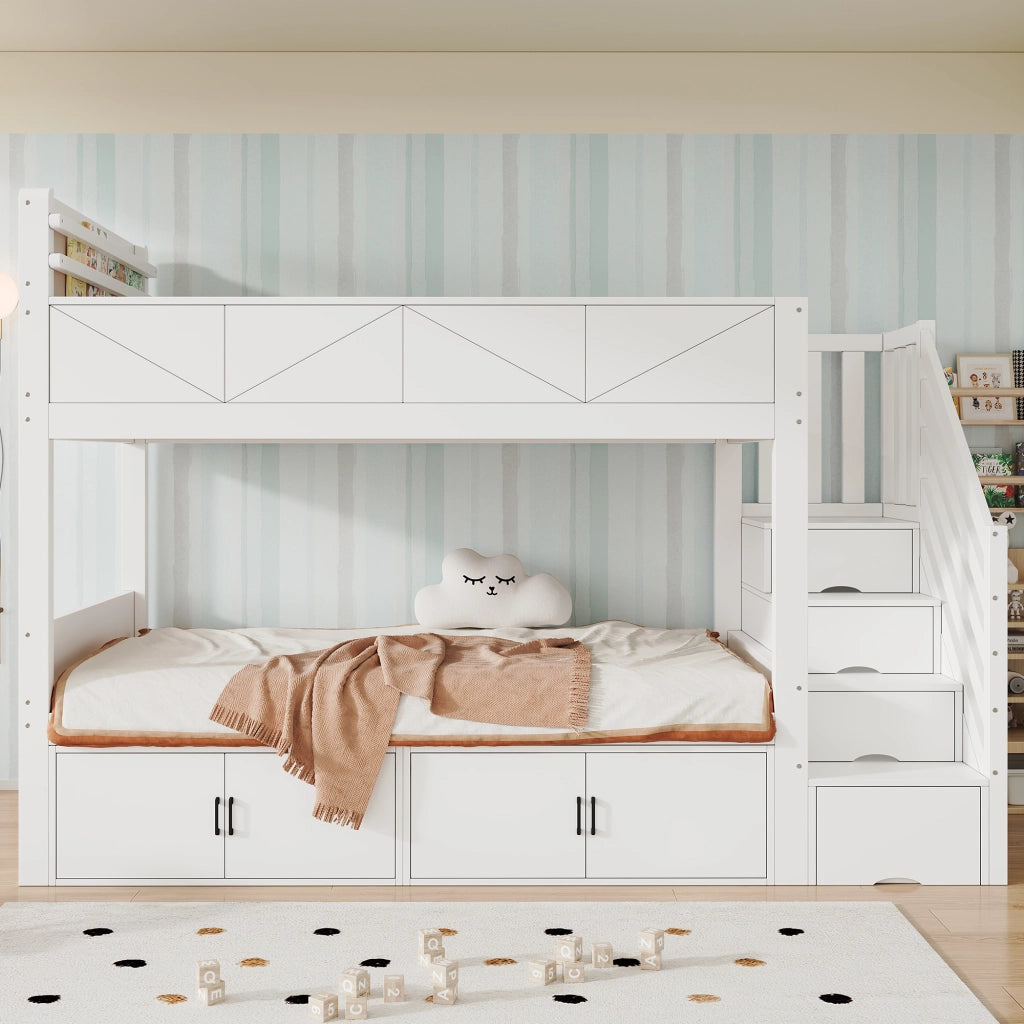 letto a castello in legno massiccio e mdf bianco 90x200 cm
