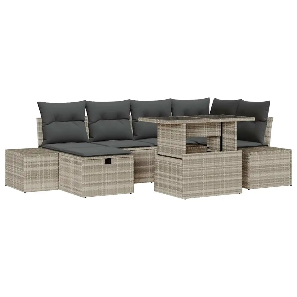 Set Divano da Giardino 7 pcs Grigio chiaro polyrattan