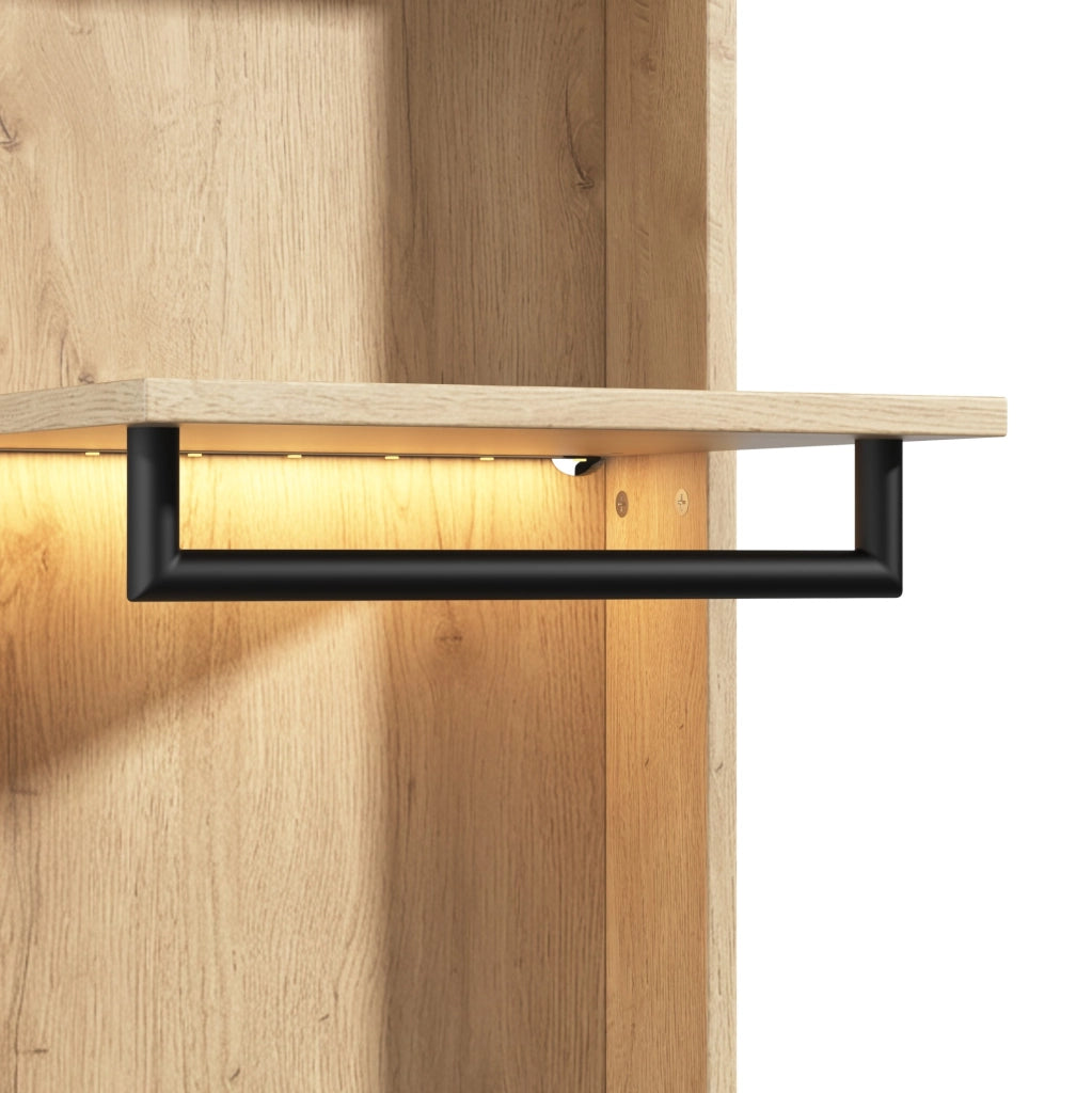 Set guardaroba con armadio 135x47x200 cm in MDF effetto quercia con LED integrati, specchio, 5 cassetti e 2 tubi appendiabiti, colore antracite