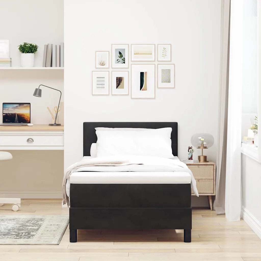 Letto a Sorgente LED con materasso Nero 90 x 200 cm Velluto