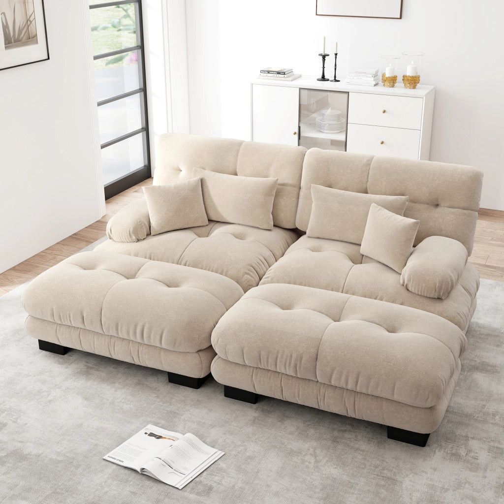 Divano Angolare Chenille con Ottomans e Cuscini ¨C MINIMAL ¨C Tortora Chiaro