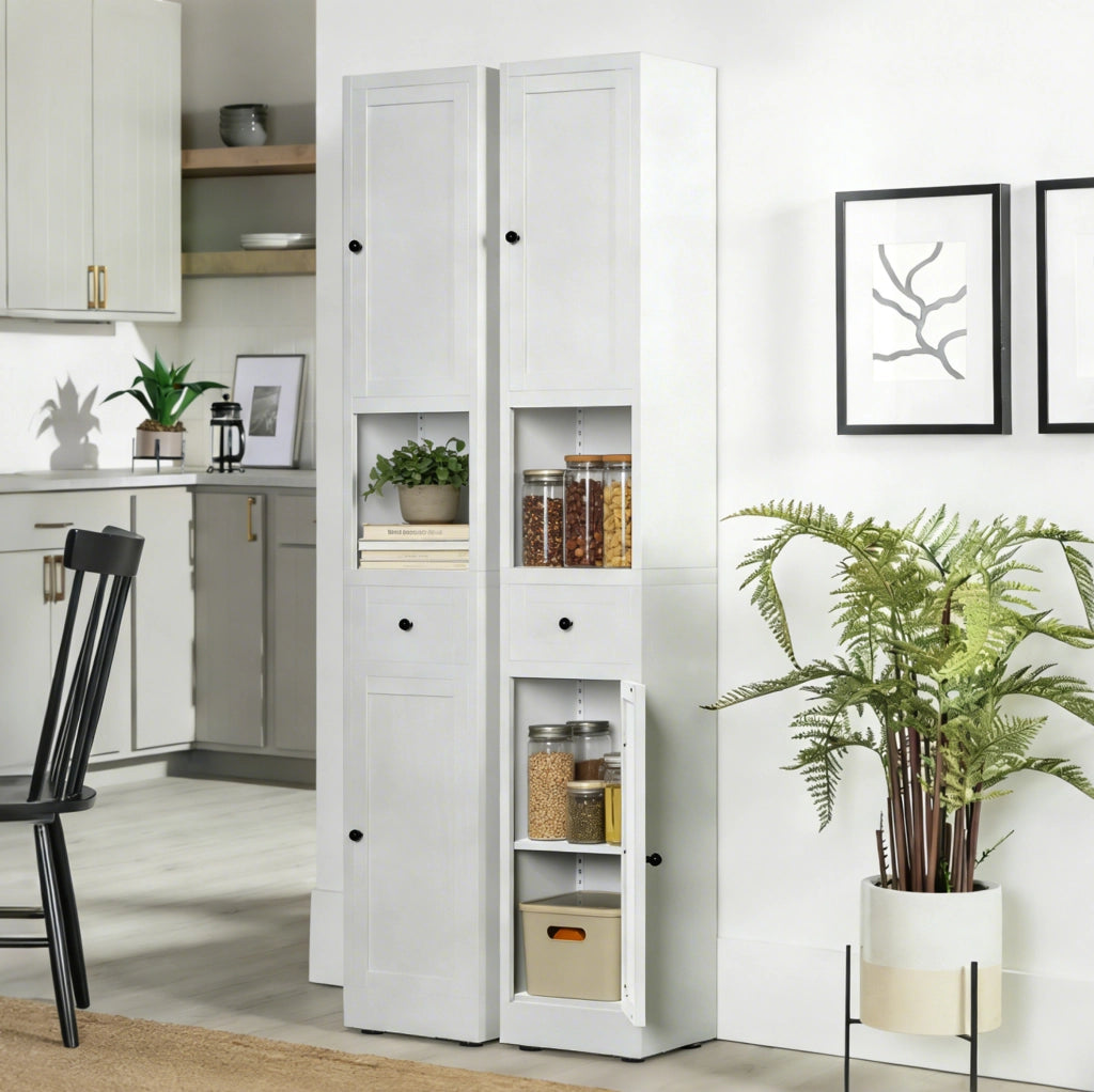 Armadio stretto da bagno in metallo bianco a 5 livelli con 2 ante; 30x30x180;34 cm
