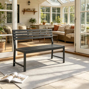 Panca da giardino con schienale in metallo e lamelle PS, 115x55x85 cm, colore nero