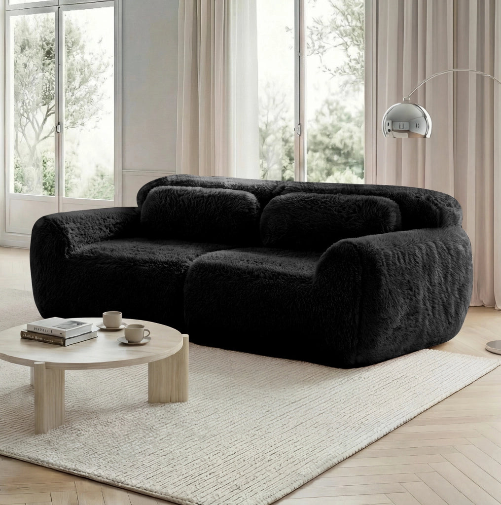 Divano modulare senza struttura in tessuto peluche nero