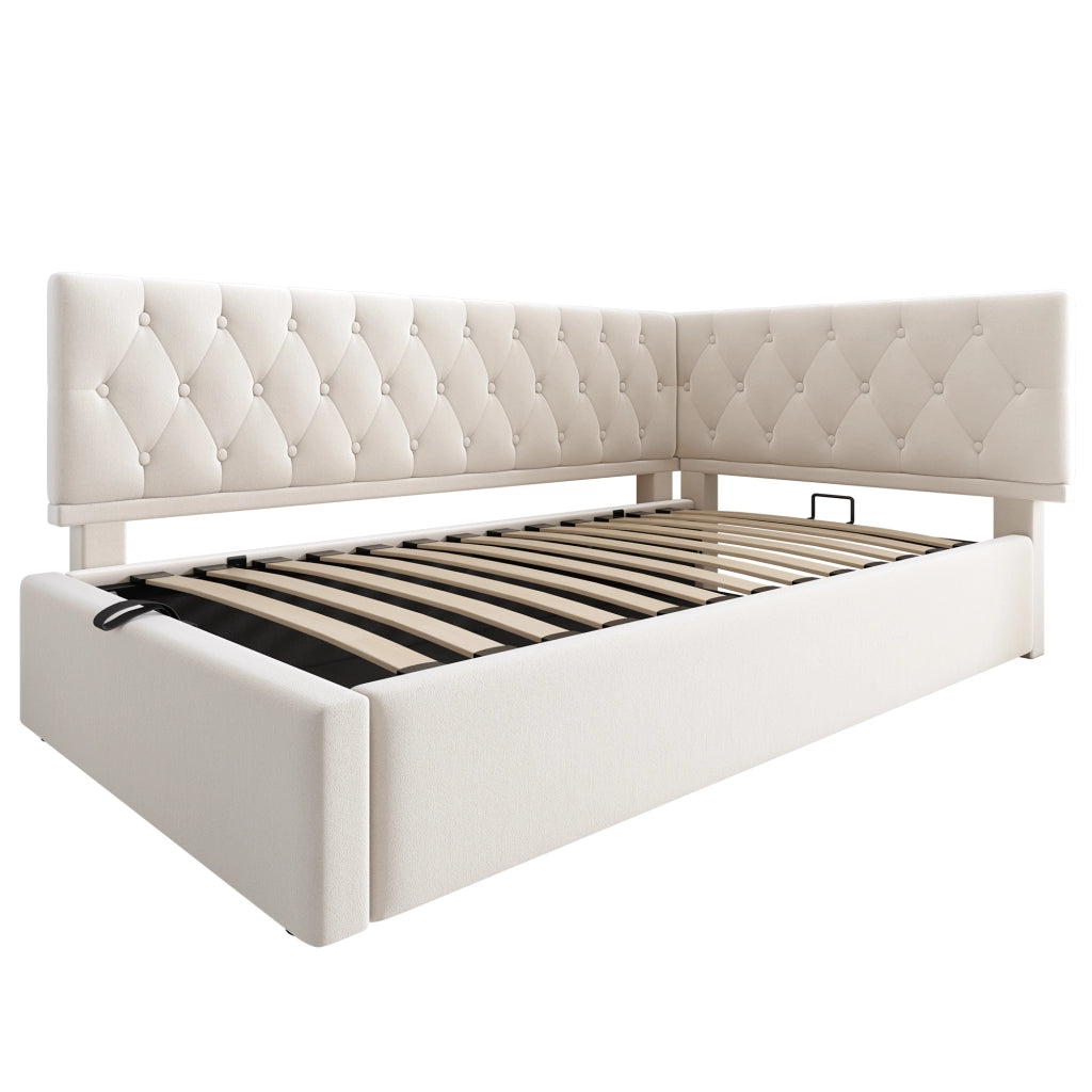 Divano letto singolo 90x190 cm beige con contenitore