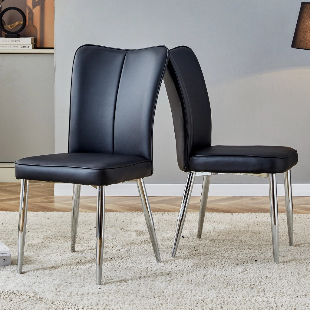 Sedie da Pranzo Modern Design ¨C MINIMAL ¨C Nero, Gambe in Metallo Argento, Set 2 Pezzi