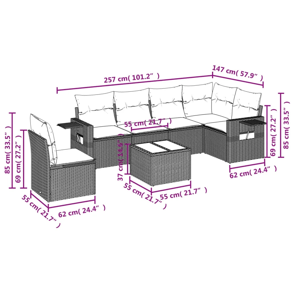 Set Divani da Giardino 7pz con Cuscini Grigio Chiaro Polyrattan