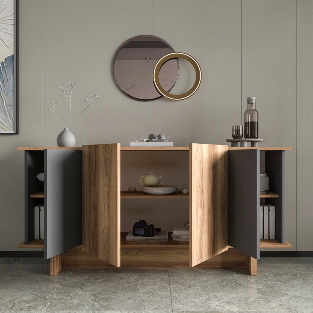 Credenza in legno "Diana" - 180 x 40 x 81 cm - Grigio antracite