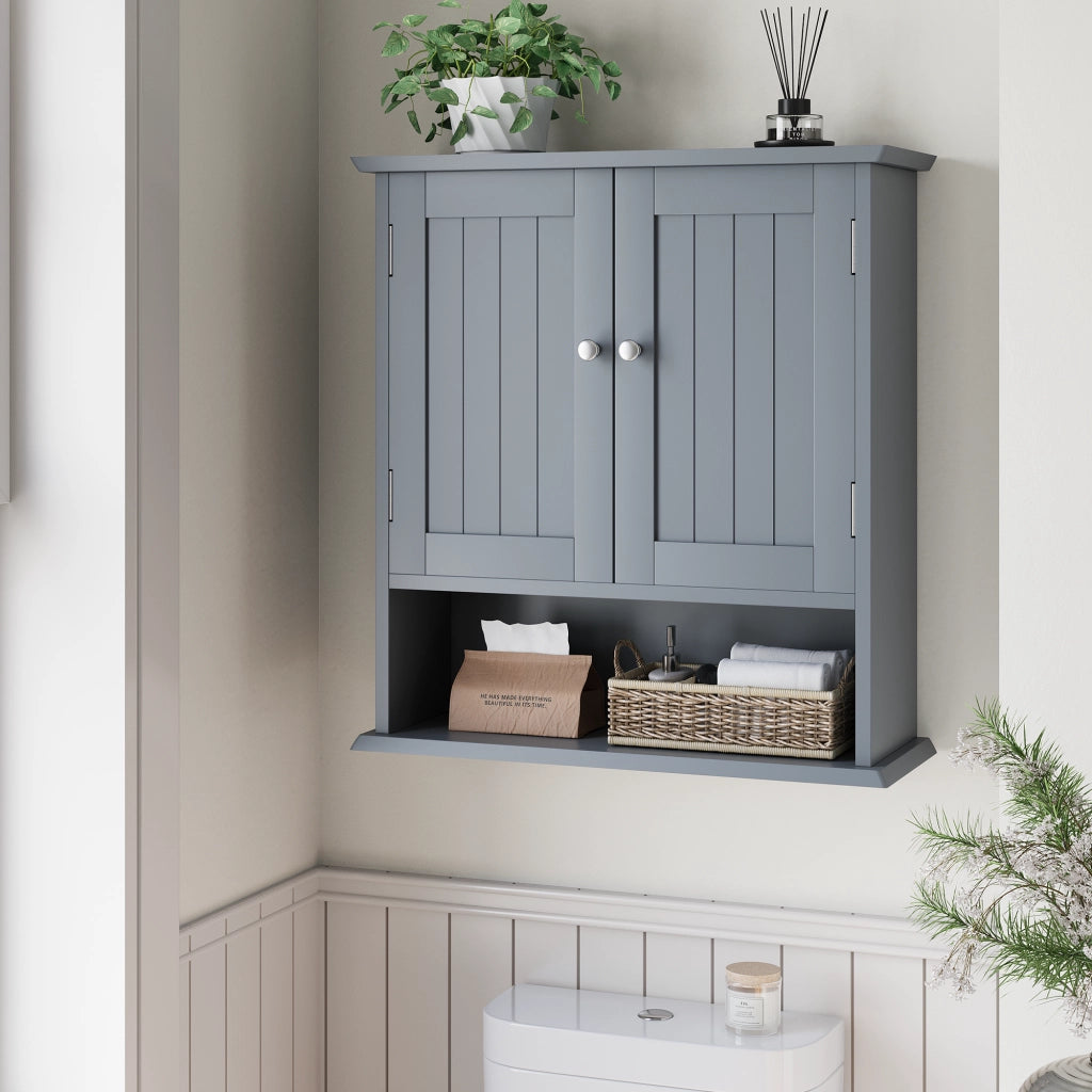 Armadietto Bagno da Muro in MDF Grigio Chiaro con 2 Ante e Ripiani Regolabili 54.6x19.8x60 cm