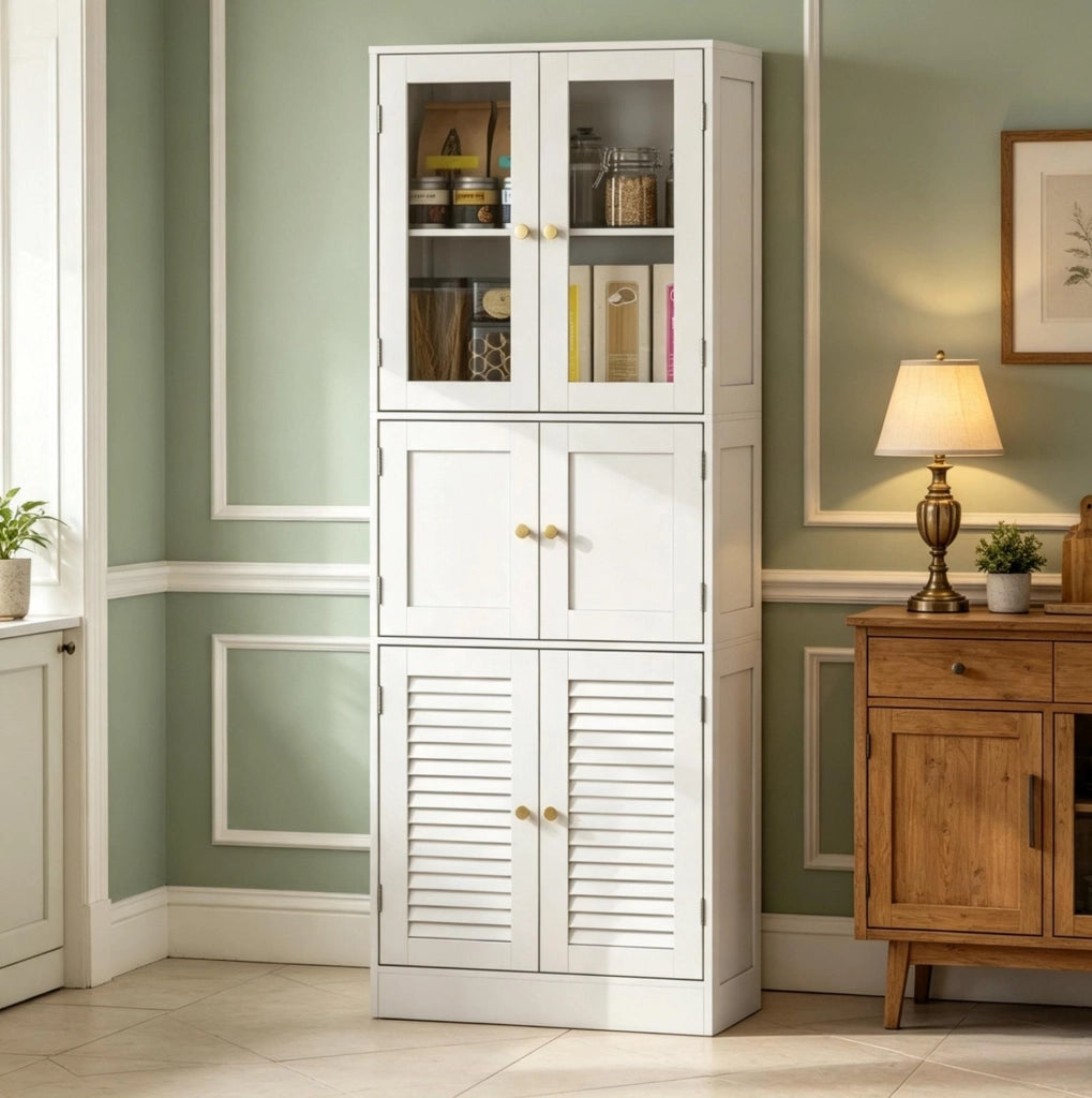 Mobile bagno alto a 6 ante in MDF e vetro bianco 60 x 30 x 170 cm