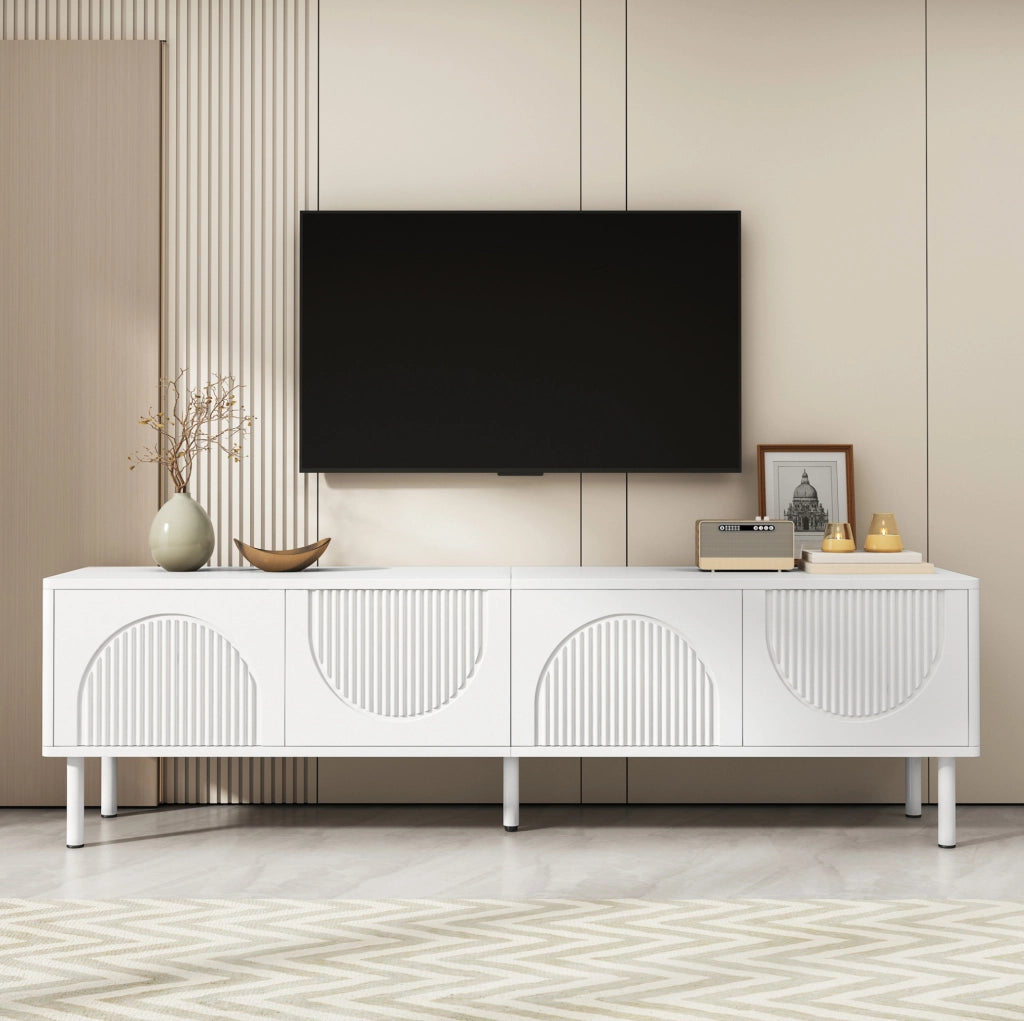 Mobile TV basso 180 cm bianco opaco con 4 vani e passacavi HOMVRA