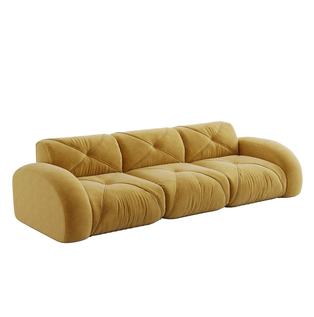 Divano 3 posti 281x95x76 cm in tessuto chenille giallo, senza montaggio