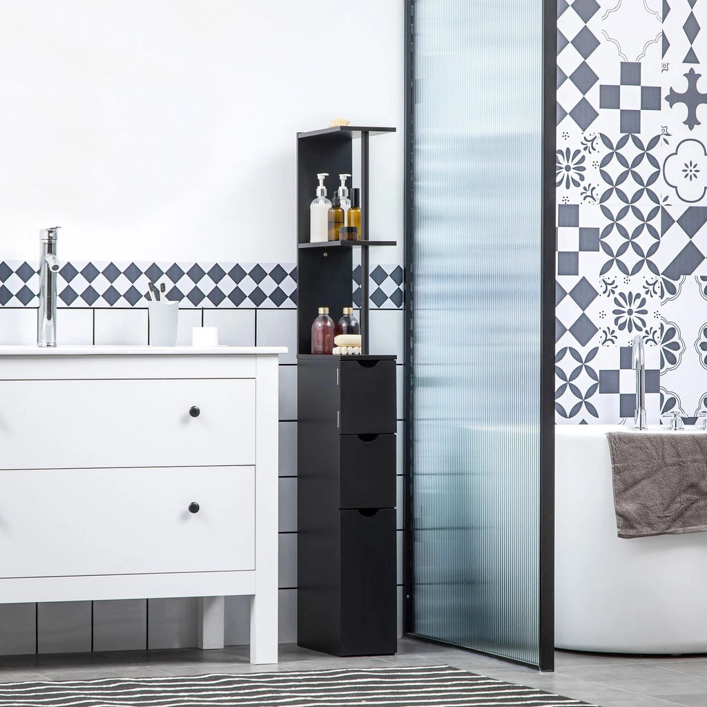 MOBILE COLONNA SALVASPAZIO IN LEGNO CON RIPIANI E CASSETTI 15X33X136CM NERO
