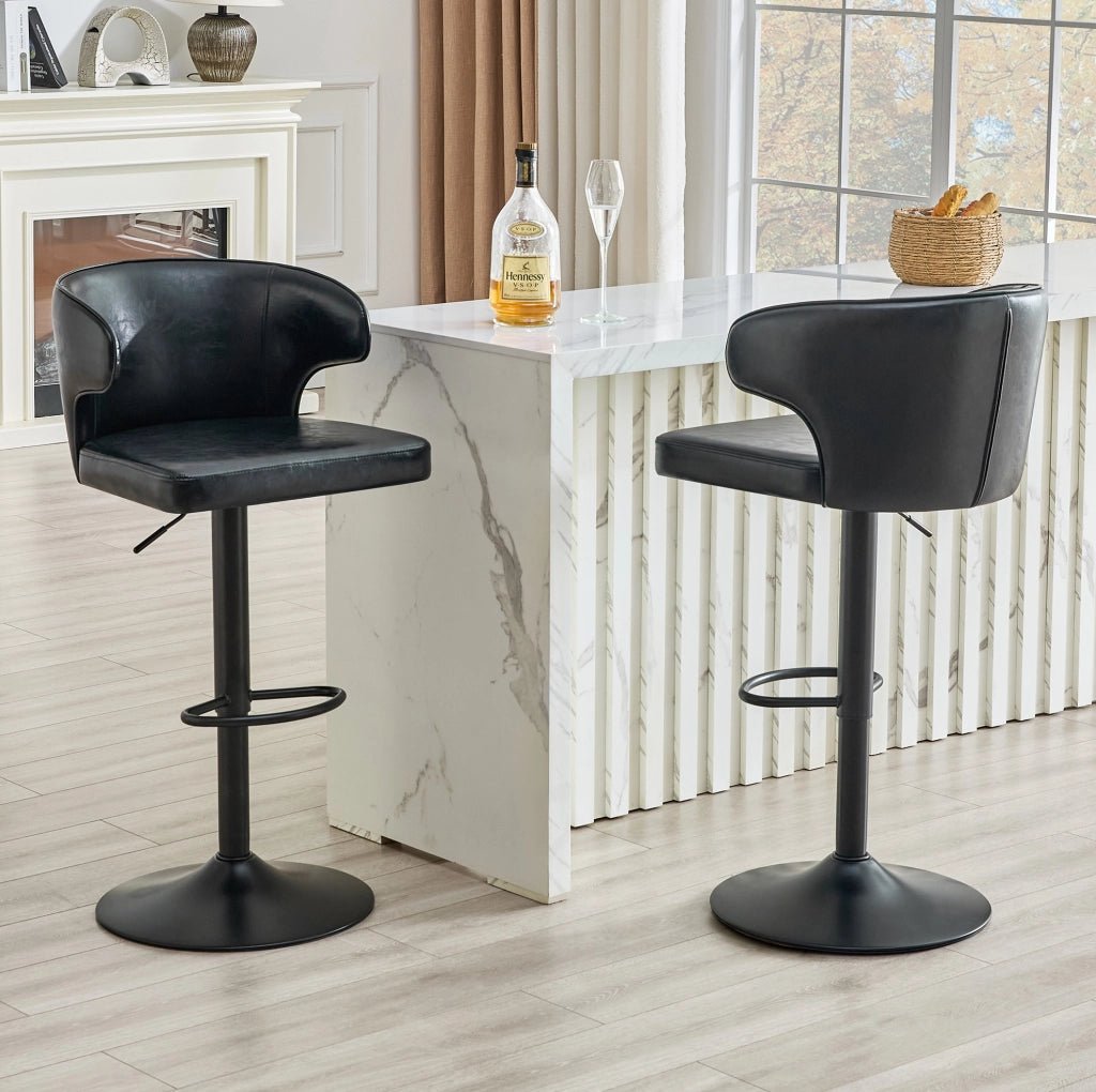 Set 2 sgabelli da bar regolabili con schienale in PU nero HOMVRA