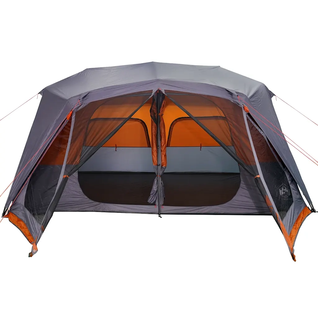 Tenda Campeggio 10 Persone-Tenda per Escursionismo Grigio e Arancione Impermeabile
