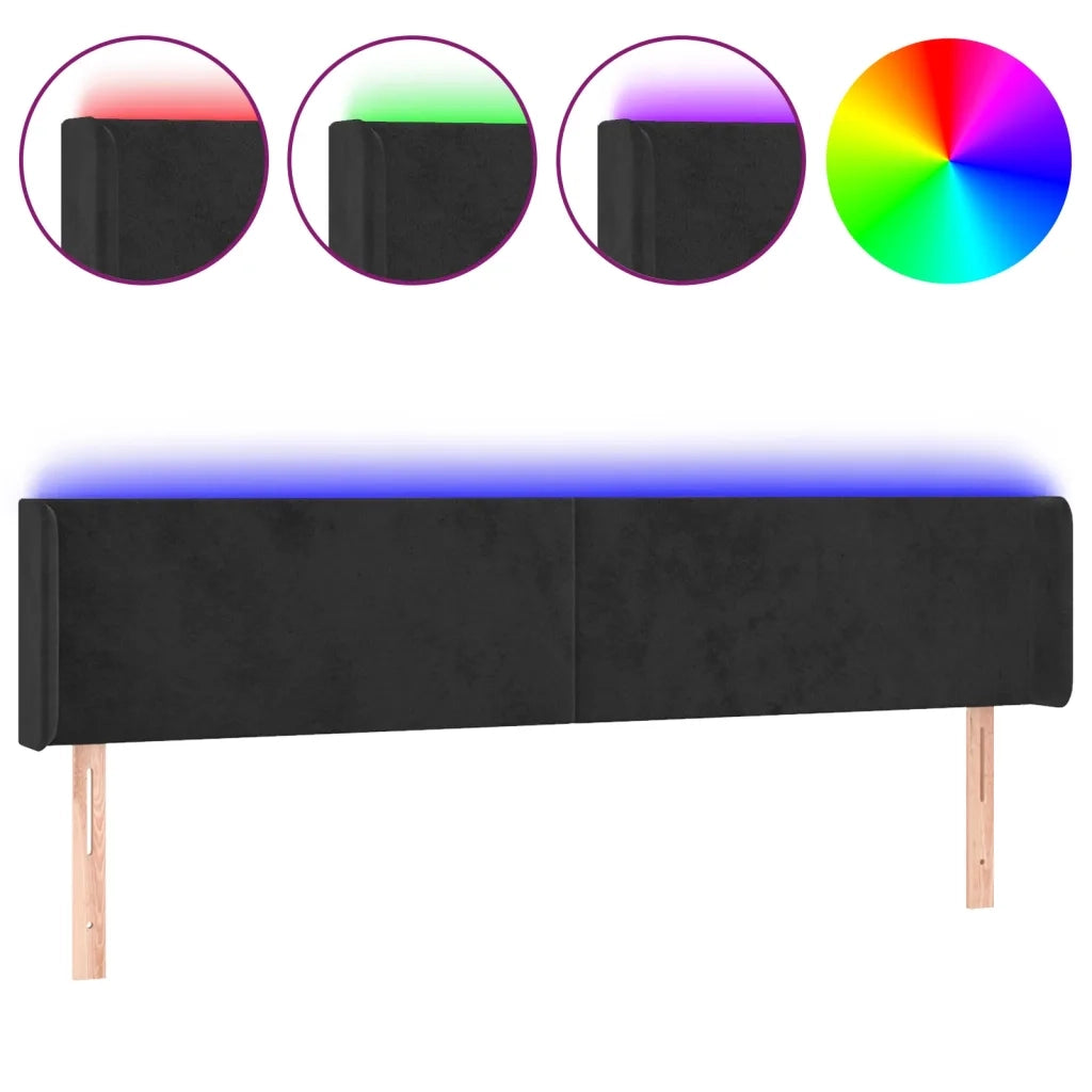 Testiera a LED Nera 183x16x78/88 cm in Velluto 3123018