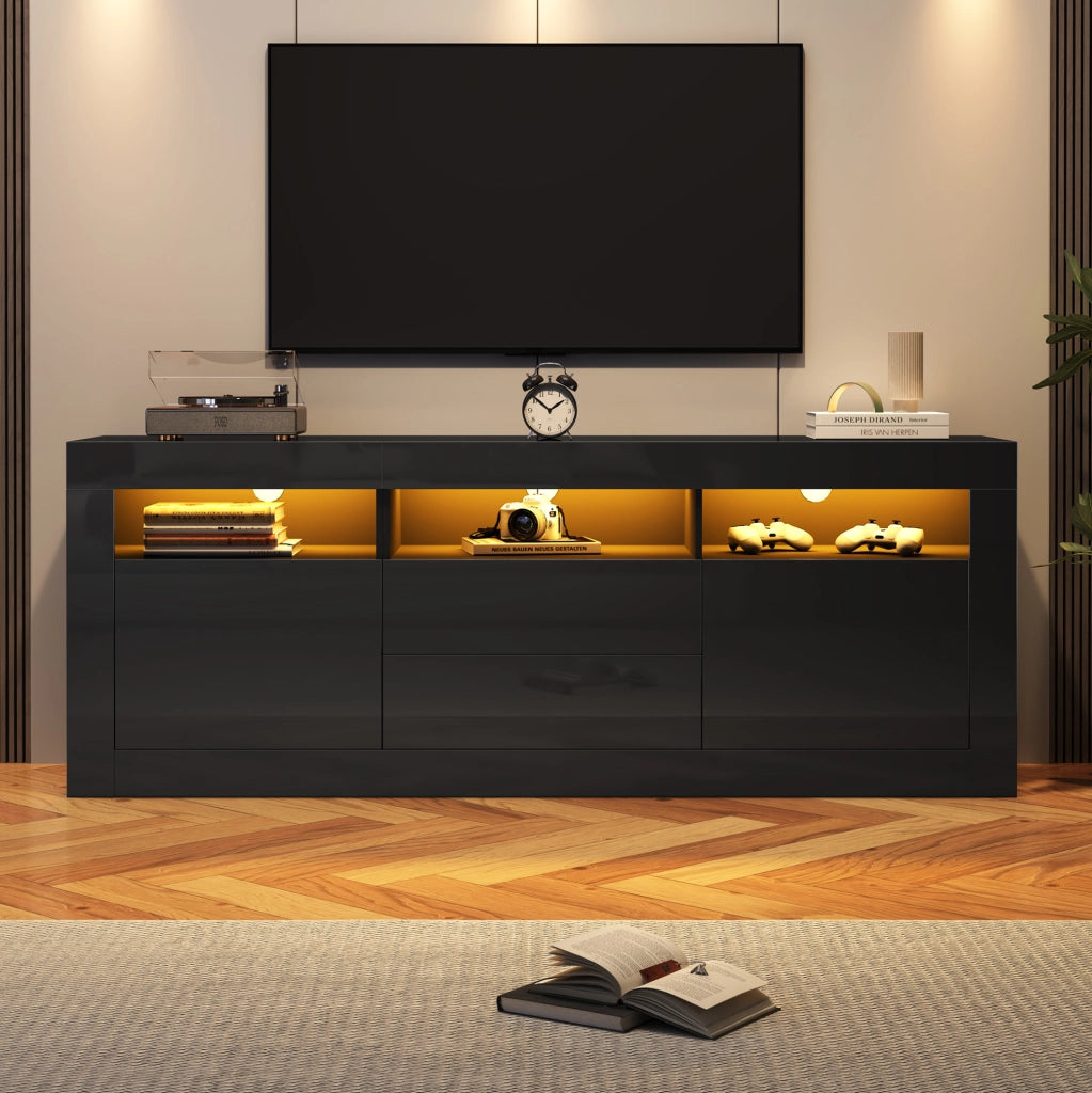 Mobile TV 160x35x60 cm con LED Bluetooth, 2 ante e 2 cassetti in truciolare nero