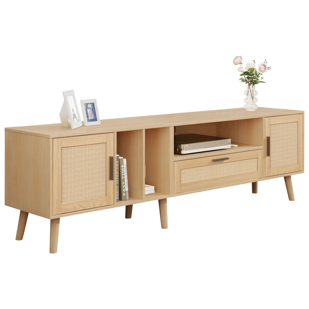 Mobile TV 180 cm color rovere con ante in rattan