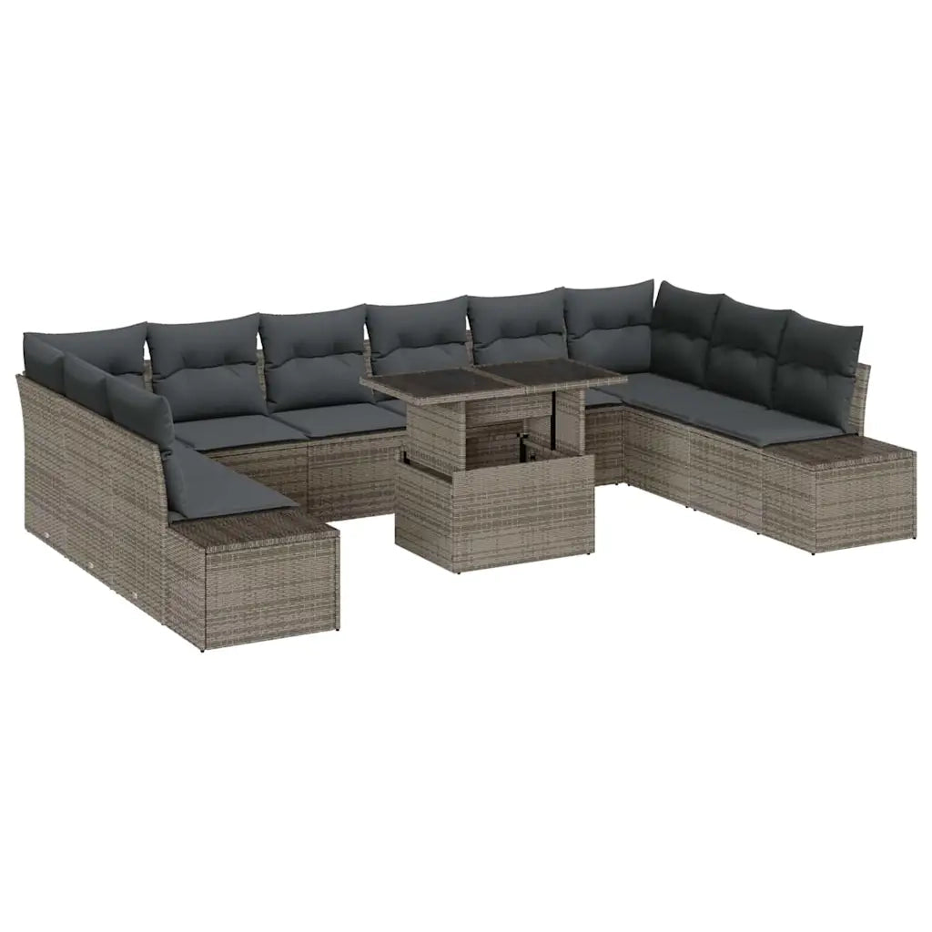 Set Divano da Giardino con cuscino 11 pcs Grigio polyrattan