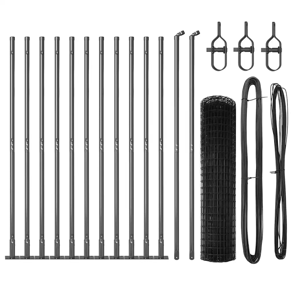 Recinzione da Giardino | Recinzione con Posto Grigio 1 x 25 m Acciaio e PVC