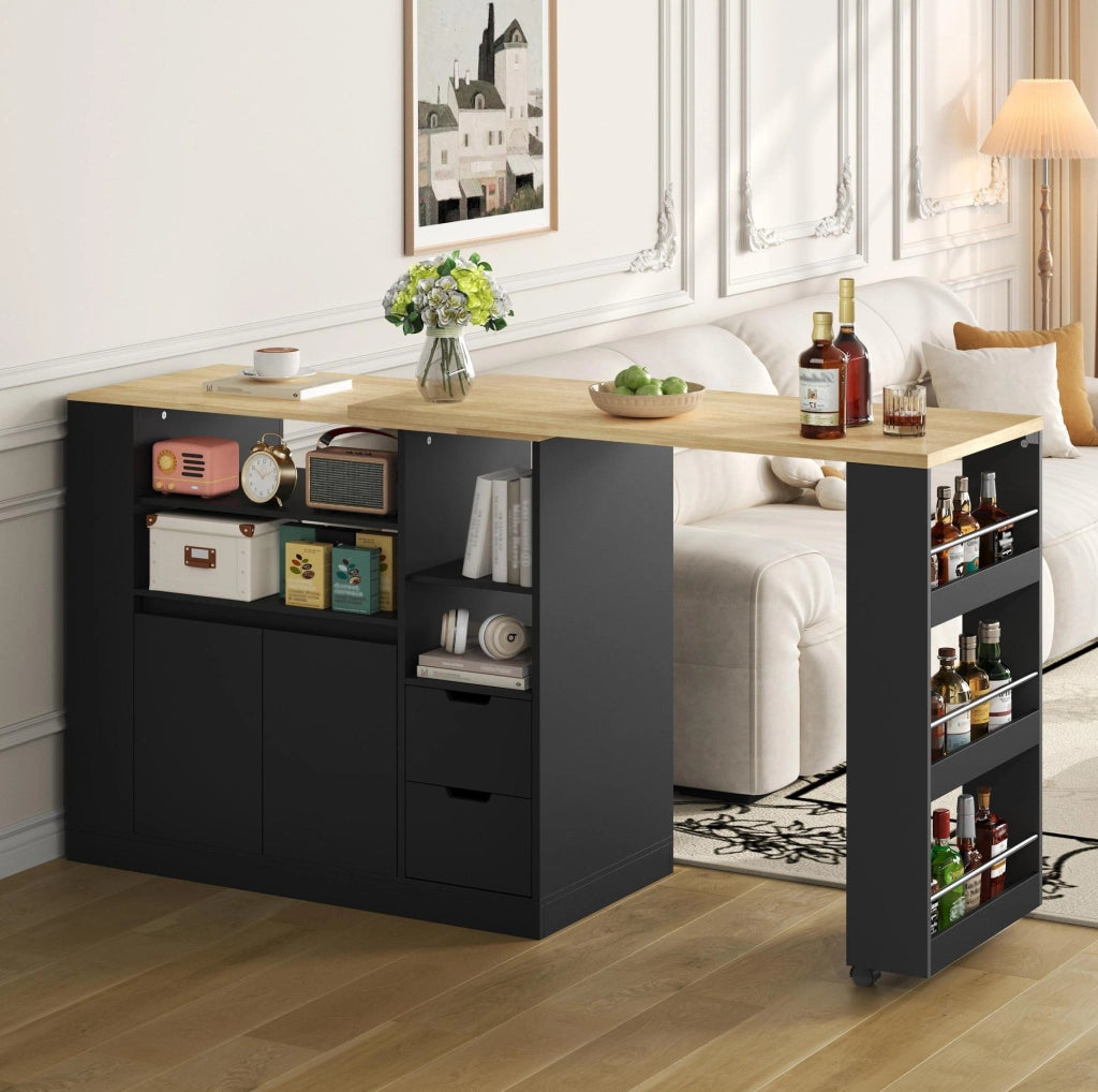 Isola cucina con piano girevole ed estensibile 115x50x92 cm in MDF nero naturale