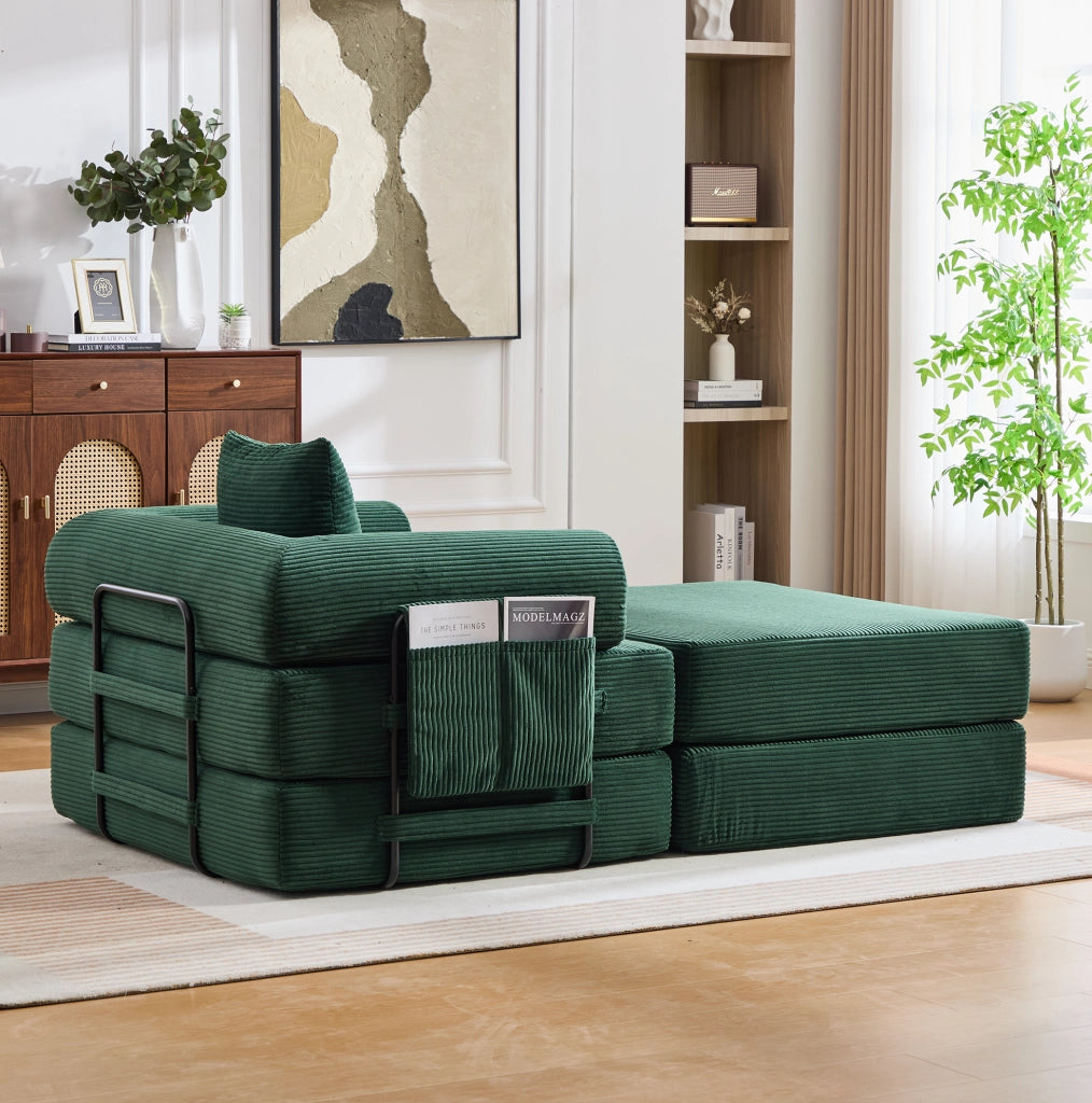 Poltrona in Cord con Poggiapiedi e Struttura Metallica Stabile, Design Ergonomico con Imbottitura Spessa e Tasca Laterale