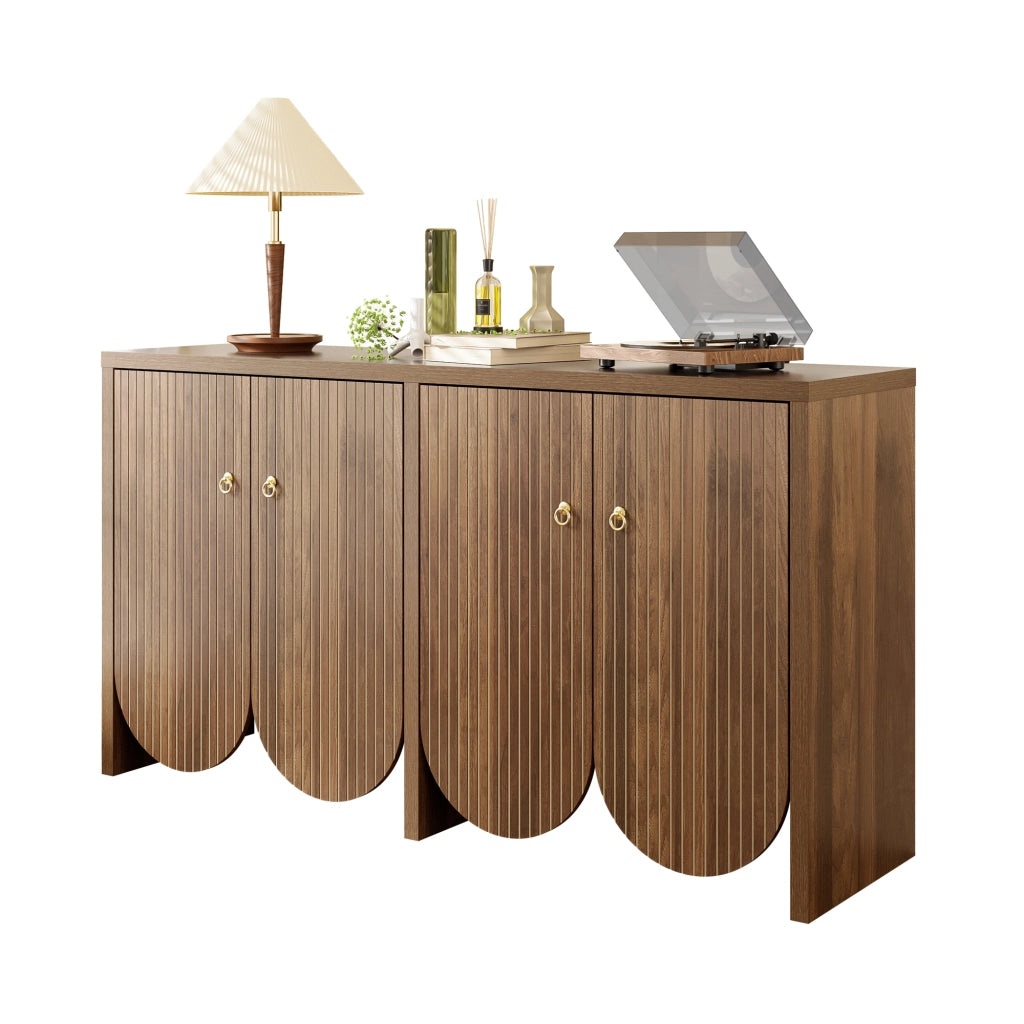 Credenza con 4 ante; ripiani regolabili e maniglie in alluminio in MDF effetto noce 147 × 40 × 80 cm