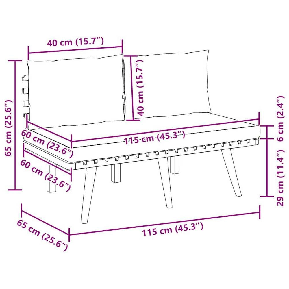 Garden Bench With Cushions, 115 Cm, Solid Acacia Wood