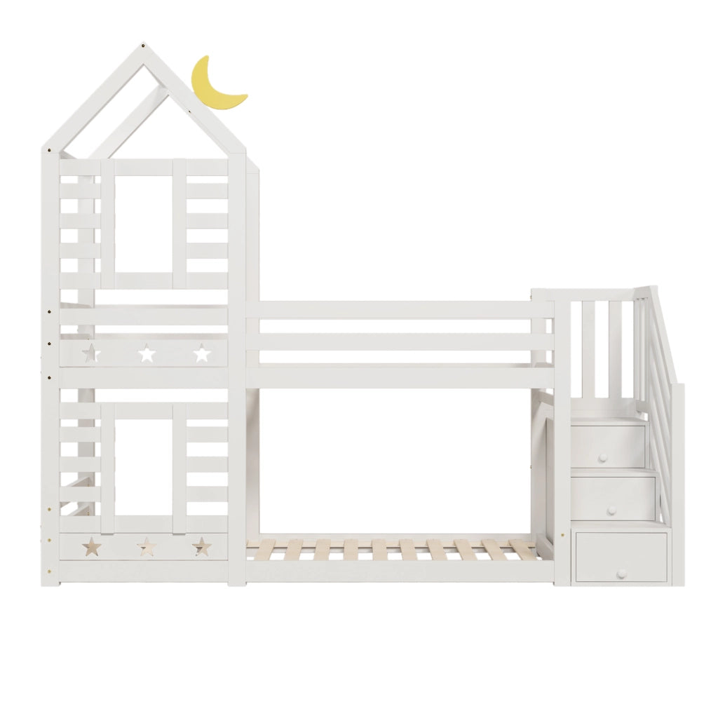 Letto a castello per bambini 90x200 cm a forma di casetta bianco