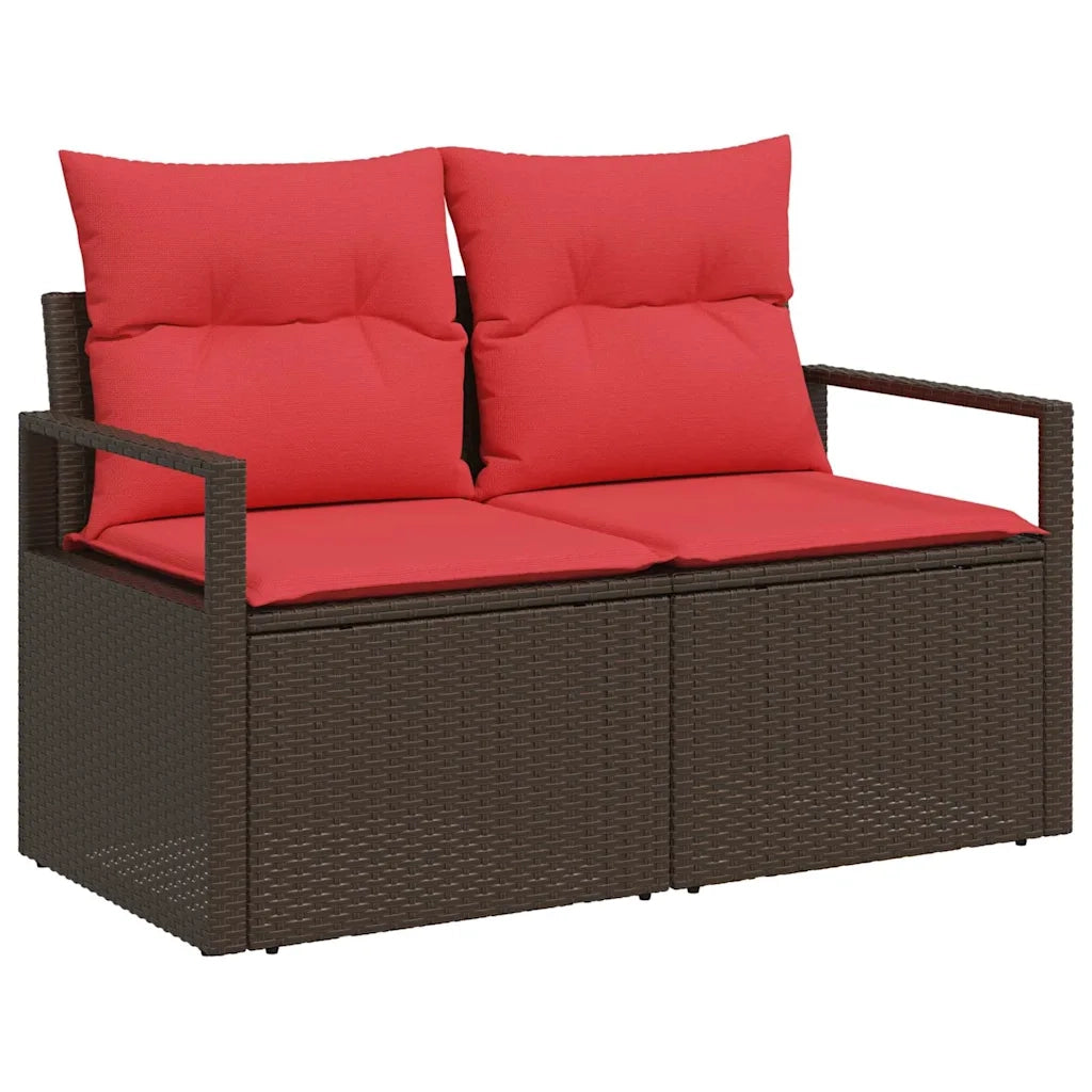 Set di divani con cuscino 4 pcs Marrone e Rosso polyrattan 3355003