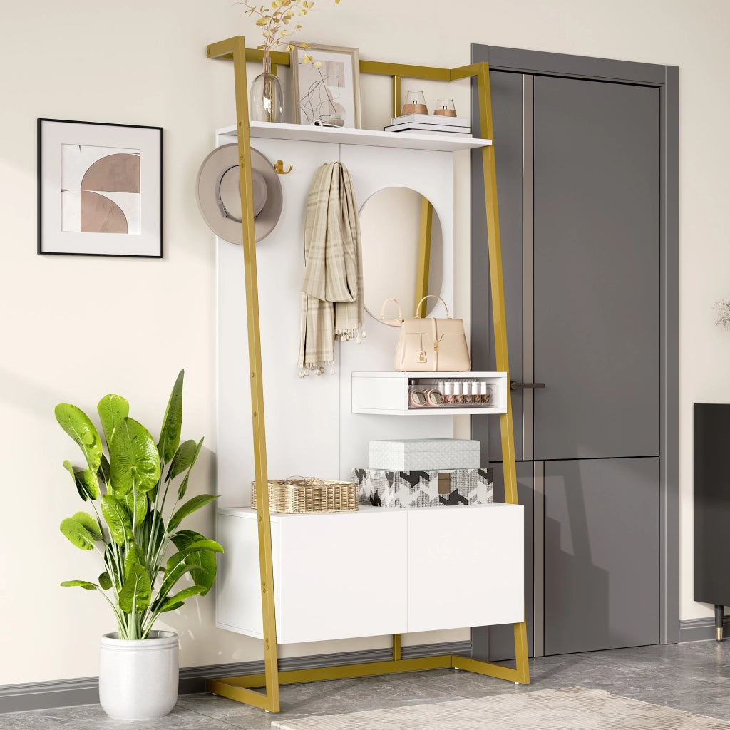 ARMADIO ingresso con specchio e ganci 78 x 38,5 x 180,5 cm MDF bianco
