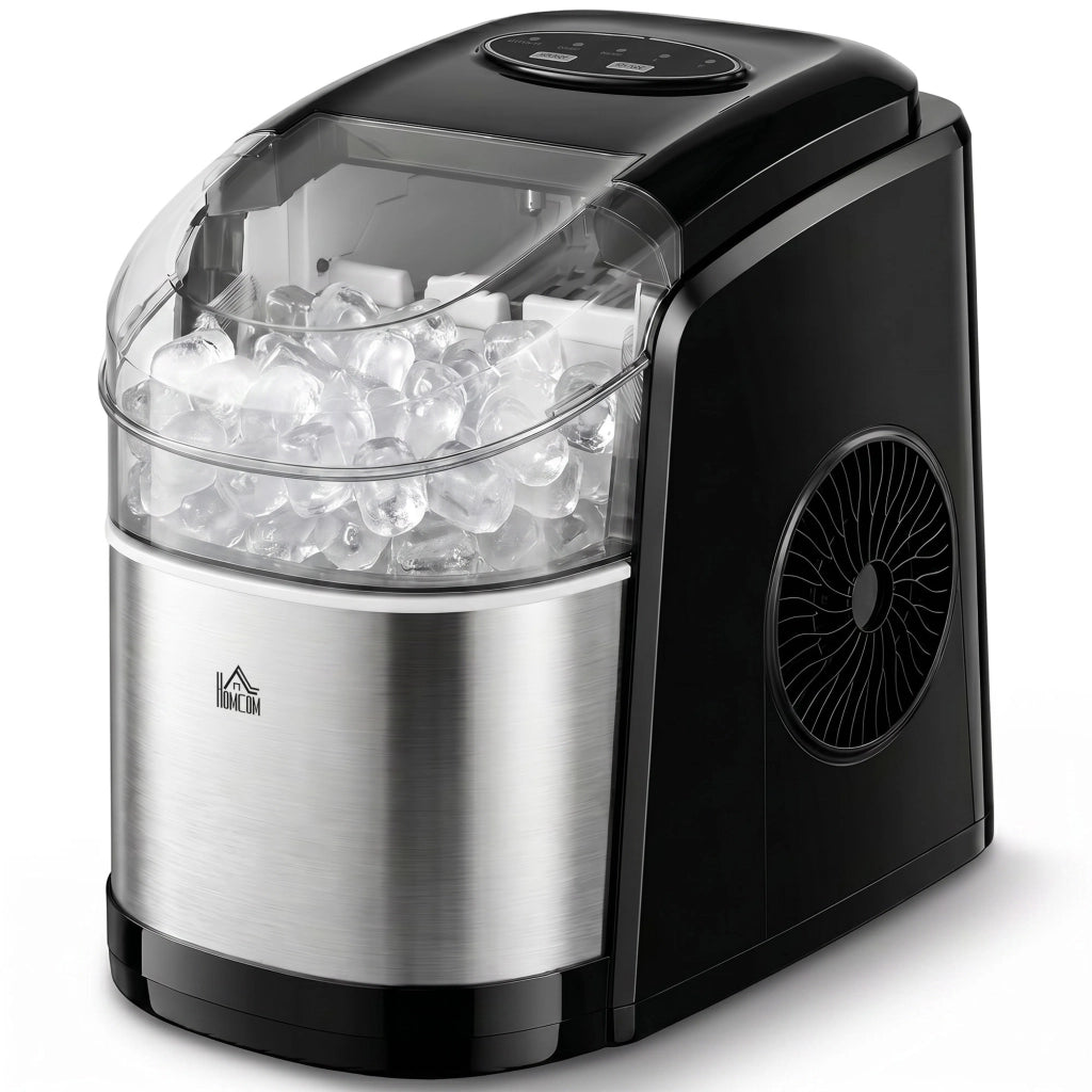 Macchina del Ghiaccio Autopulente da 9 Cubetti in 6-12 Minuti, in PP e Acciaio Inox, 24.2x35.3x33 cm, Nera
