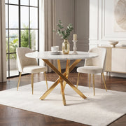 Tavolo da pranzo rotondo da 80 cm con piano effetto marmo e gambe dorate, moderno e stabile