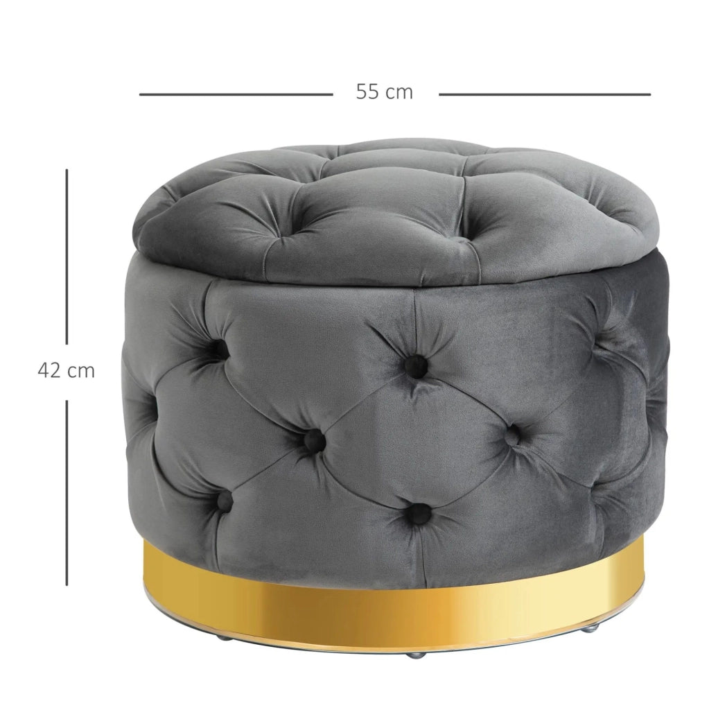 Pouf Vintage in Metallo e Schiuma con Spazio Contenitore, 55x55x42 cm, Grigio Carbone