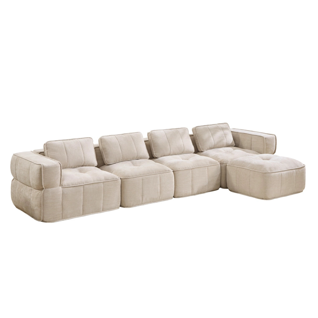 Divano angolare modulabile 4 posti 344x162x67 cm beige con pouf
