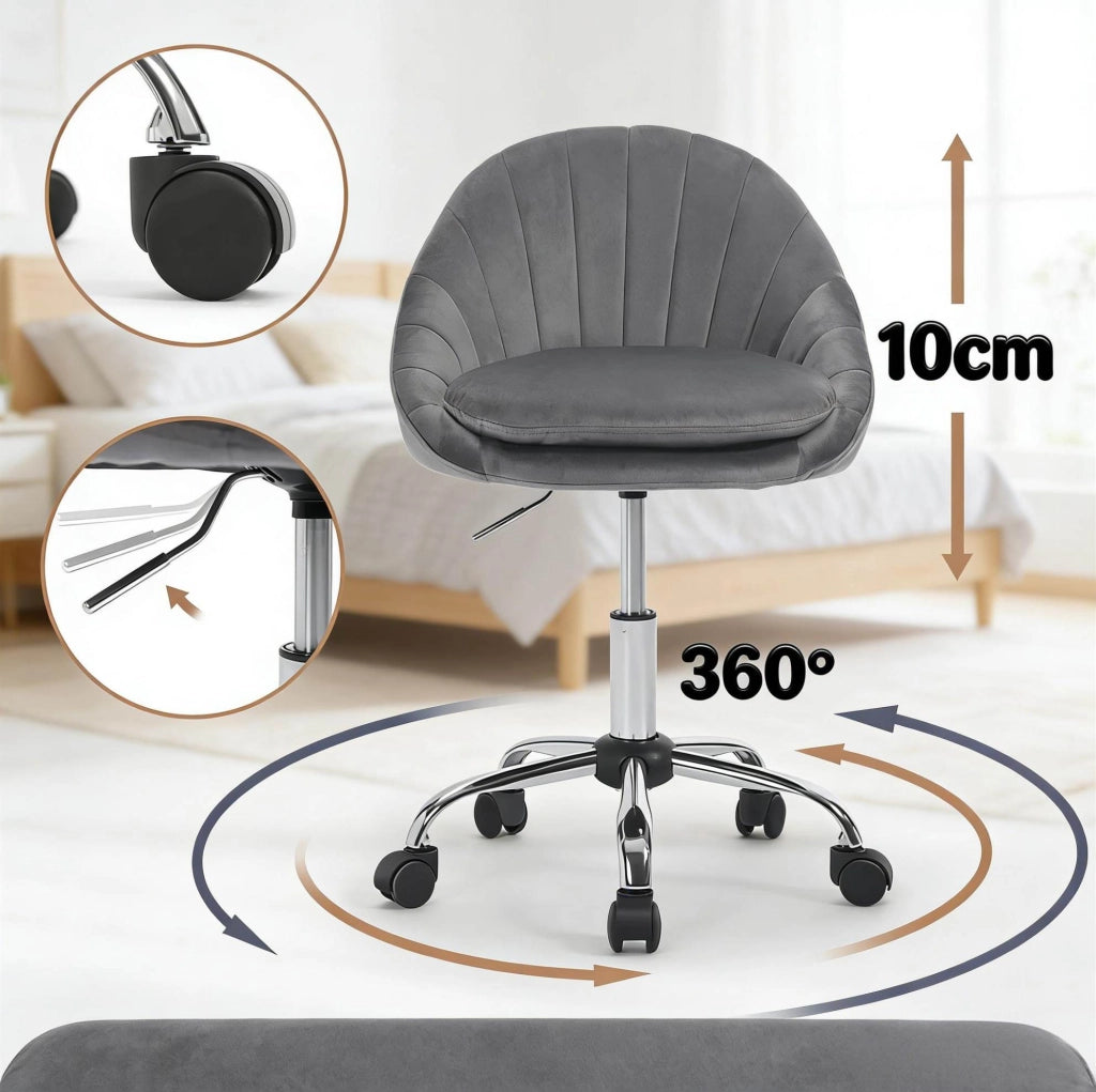 Sedia da ufficio ergonomica in velluto grigio scuro con ruote