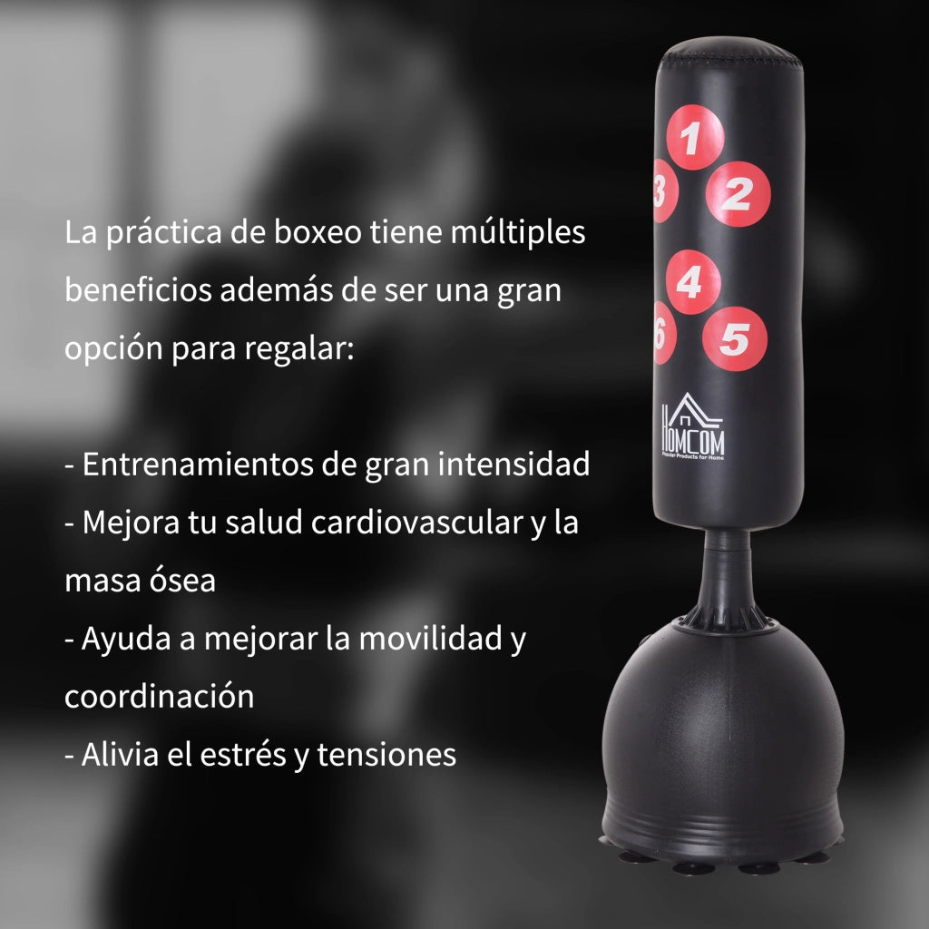 Saco de Boxeo de Pie 165 cm con Base Rellenable de Agua o Arena ¨C zephmum ¨C 50x50x165 cm Nero