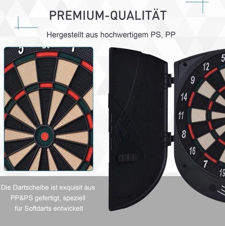 Bersaglio elettronico ULEVR con ante, LCD, 26 giochi e 185 varianti, 6 freccette, nero