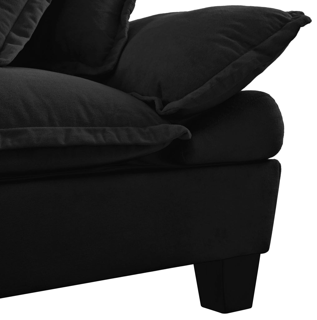 Divano modulare ULEVR 332x151x90 cm in ciniglia nera con ottomana mobile e braccioli rimovibili