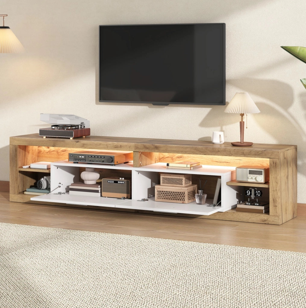 Mobile TV lowboard 180 x 35,5 x 50 cm naturale e bianco con LED App