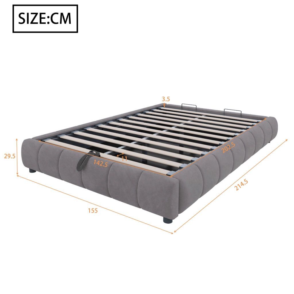 Letto imbottito 140x200 cm con contenitore e LED grigio